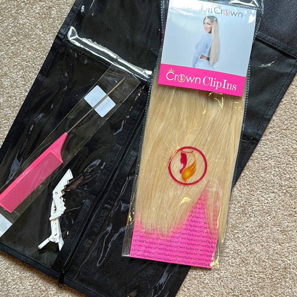 Brand new hidden crown 100% Remy, human hair clip in extensions and travel case